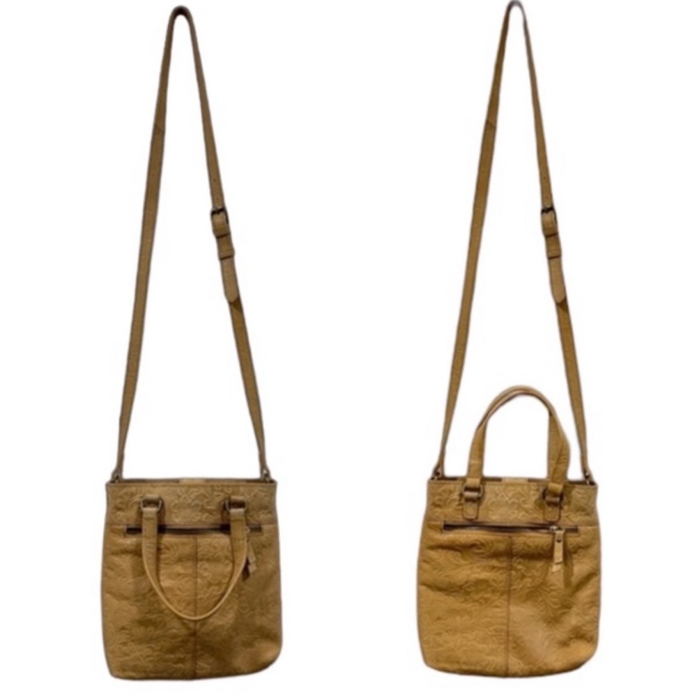 Steven By Steve Madden Tan Tooled Scroll Leather Top Handle Crossbody Purse - Picture 8 of 16
